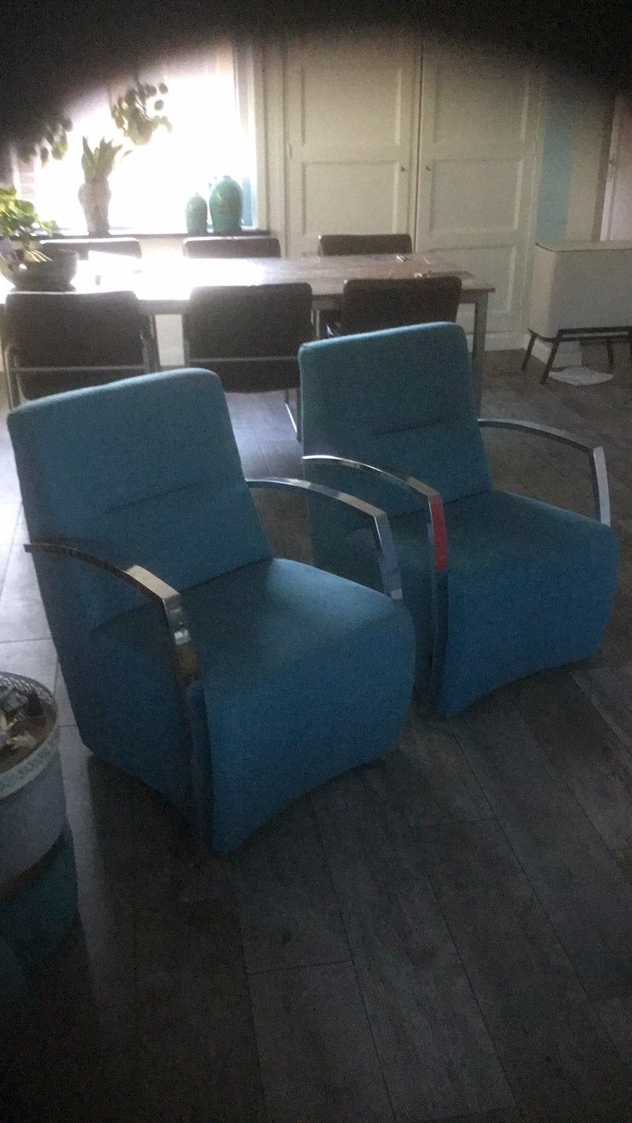 2 mooie stoelen, petrol kleur, Huis en Inrichting, Ophalen, Gebruikt, Vintage, 75 tot 100 cm