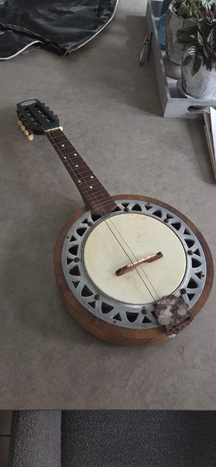 Vintage Banjo Mandoline met hoes - Uniek Muziekinstrument, Muziek en Instrumenten, Snaarinstrumenten | Mandolines, Ophalen of Verzenden