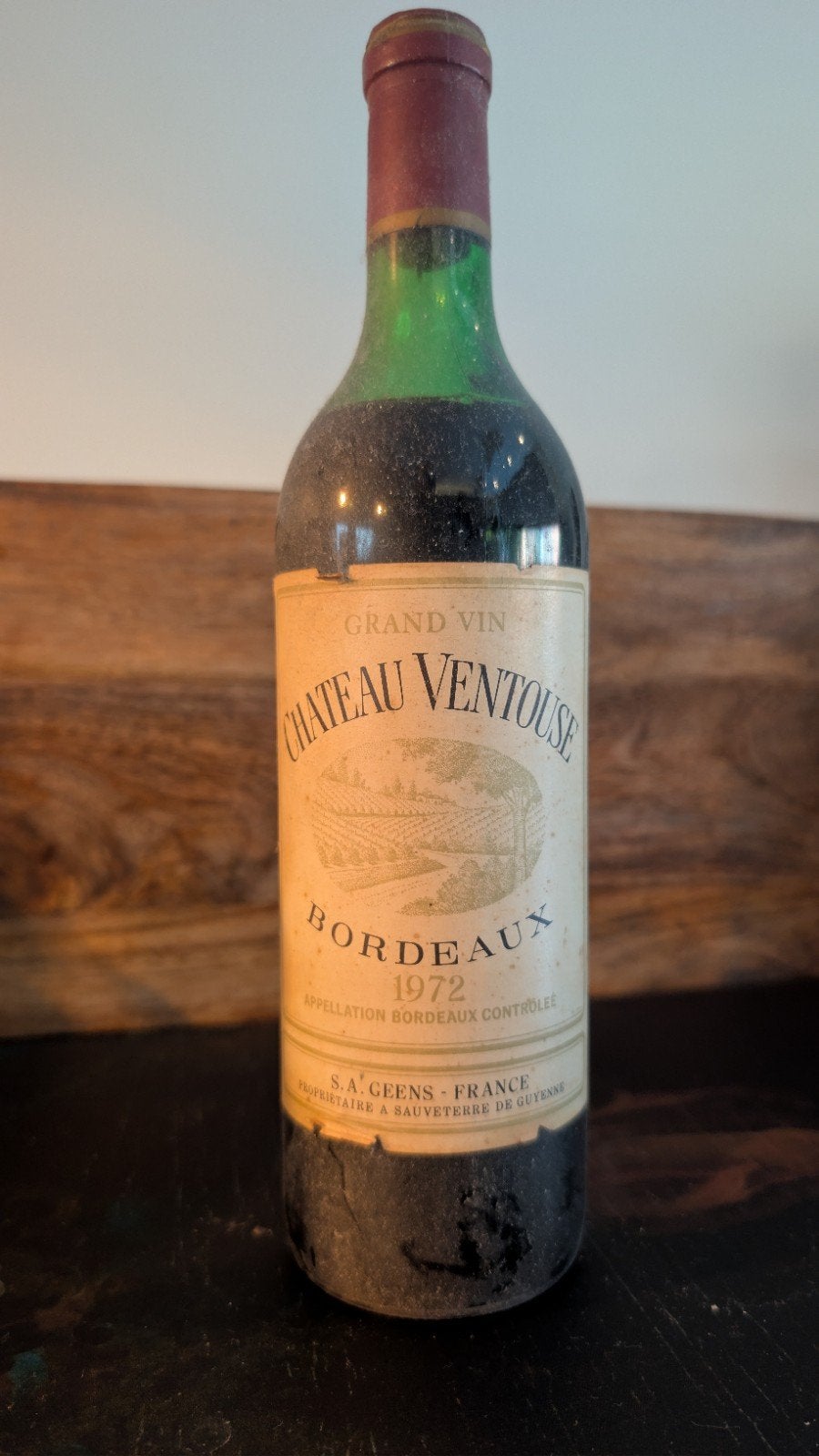 Chateau Ventouse Bordeaux 1972 - Vintage Rode Wijn, Gebruikt, Frankrijk, Ophalen of Verzenden, Rode wijn