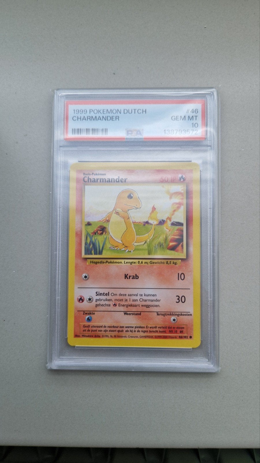 Pokémon NL Charmander 1999 PSA 10 GEM MT, Ophalen of Verzenden, Zo goed als nieuw, Losse kaart