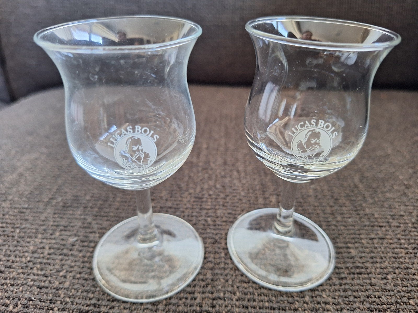 BOLS, LUCAS BOLS glaasjes op voet, tulpvorm, 2 stuks, Ophalen of Verzenden, Zo goed als nieuw, Borrel- of Shotglas