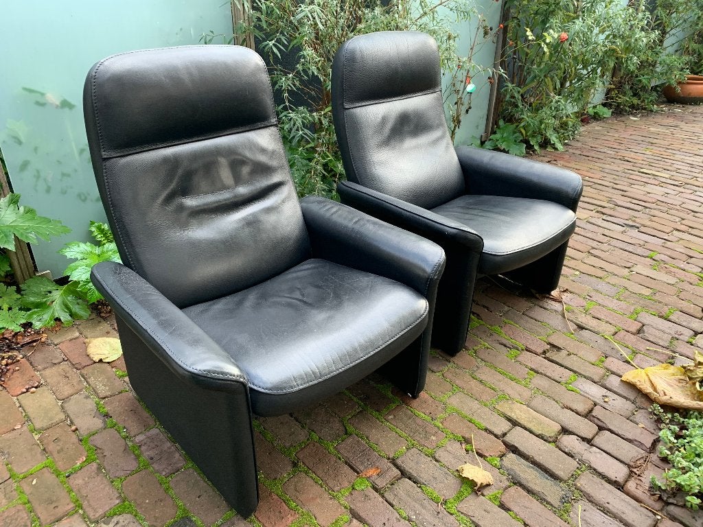 2 Desede DS55 zwart leer neckleder fauteuils, Ophalen, 75 tot 100 cm, Leer, Zo goed als nieuw