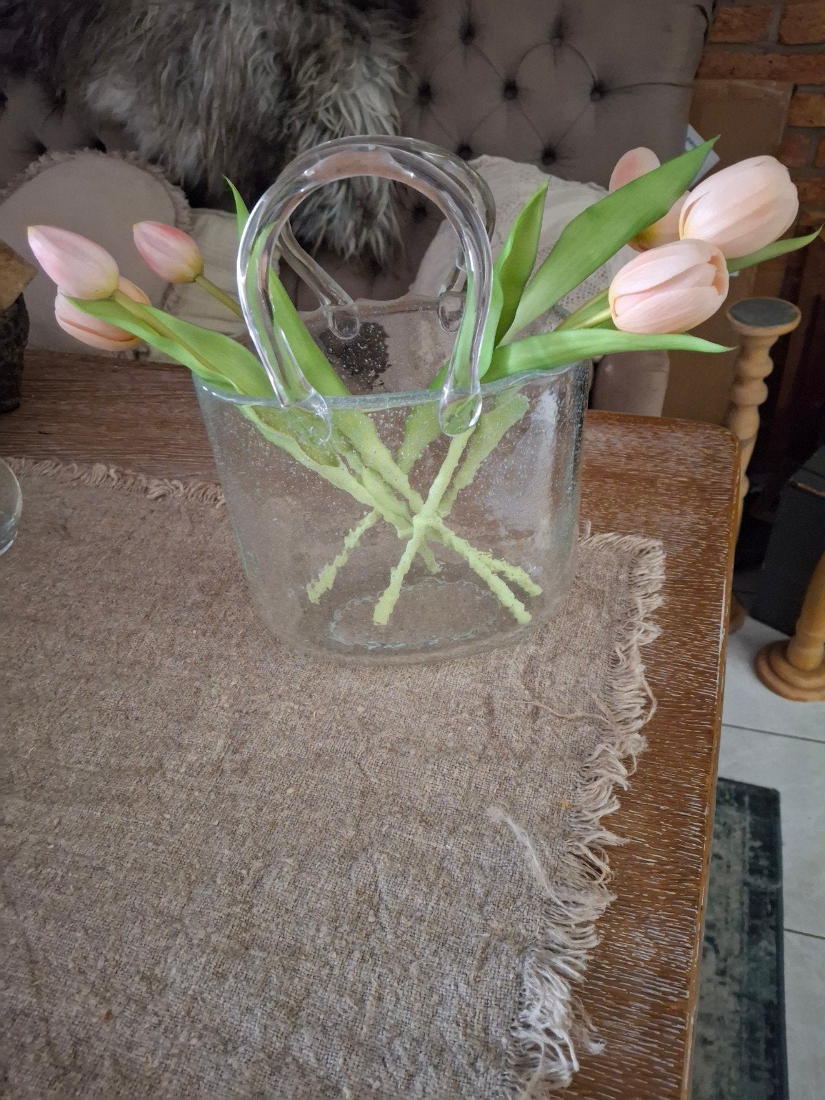 Bubbeltjes vaas met handvat - Gerecycled glas, Ophalen, Gebruikt, Transparant, Glas