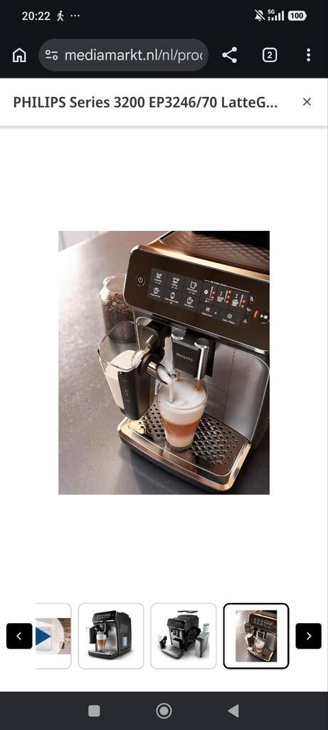Philips Series 3200 EP3246/70 LatteGo Volautomatische, Witgoed en Apparatuur, Gebruikt, Espresso apparaat, 10 kopjes of meer, Afneembaar waterreservoir