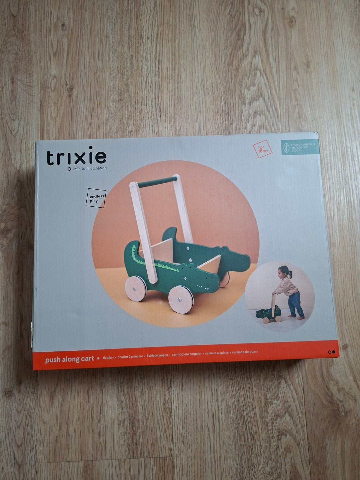 Trixie Krokodil Duwkar - Houten Loopwagen voor Baby's, Ophalen of Verzenden, Nieuw, Overige typen, Met wieltjes