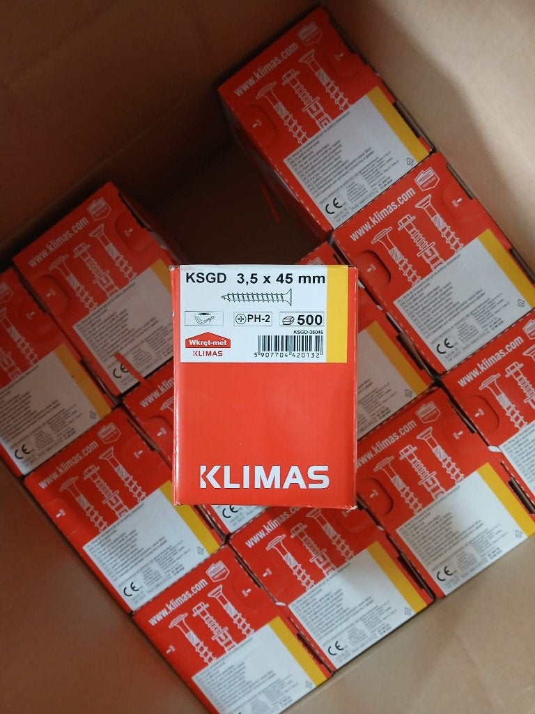 Klimas Gipsplaatschroeven 3,5x45 mm PH2 – 500 stuks, Ophalen of Verzenden, Nieuw, Minder dan 50 mm, Schroeven
