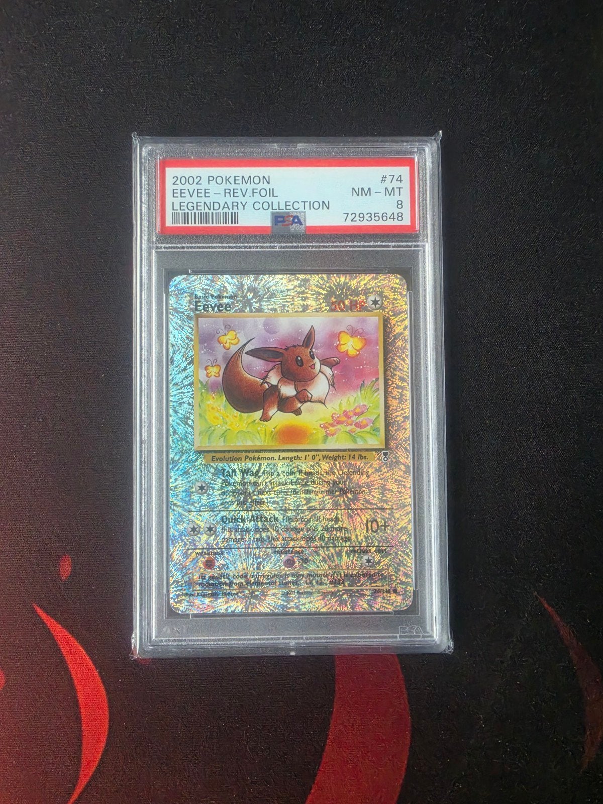 2002 Pokémon Eevee Reverse Foil Legendary Collection PSA 8, Ophalen of Verzenden, Zo goed als nieuw, Losse kaart, Foil