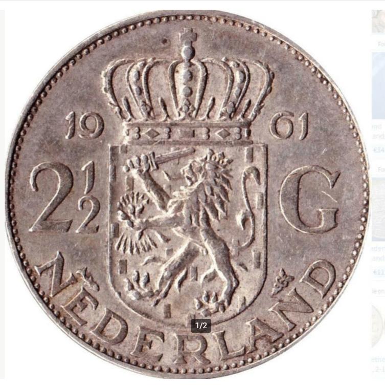 2½ Gulden - Nederland 1961 zilver Juliana"", Koningin Juliana, Zilver, Ophalen of Verzenden, Losse munt