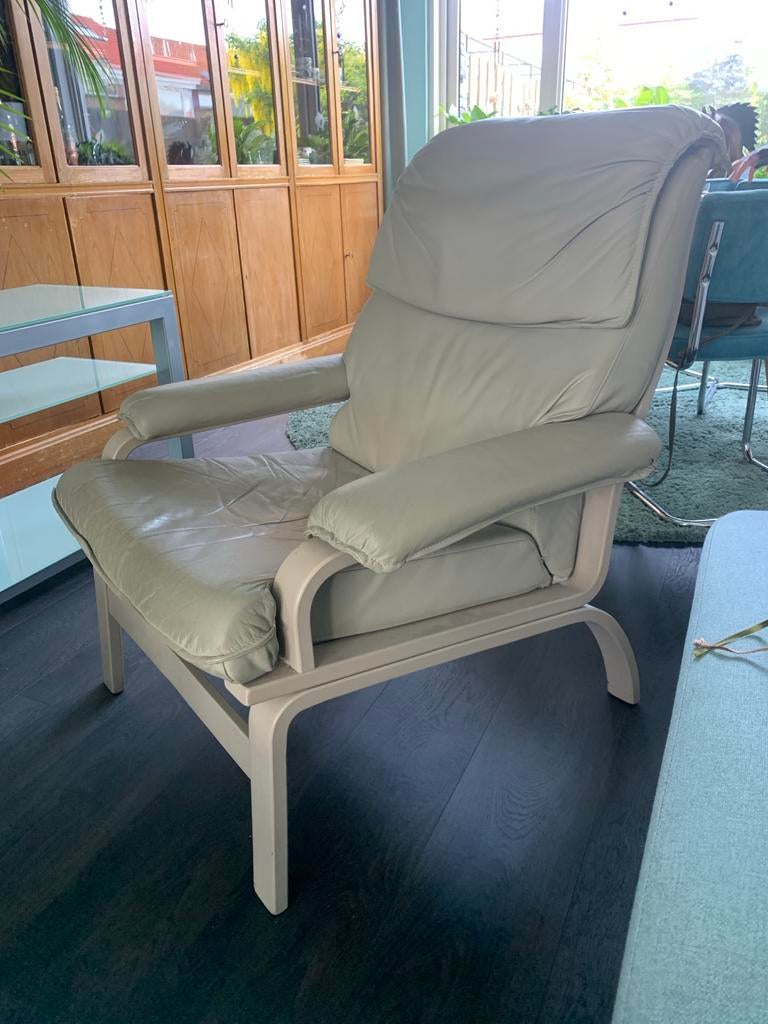 Vintage Scandinavische Design Fauteuil - Leer - Jaren 80, Huis en Inrichting, Fauteuils, Ophalen, Gebruikt, Minder dan 75 cm, 75 tot 100 cm