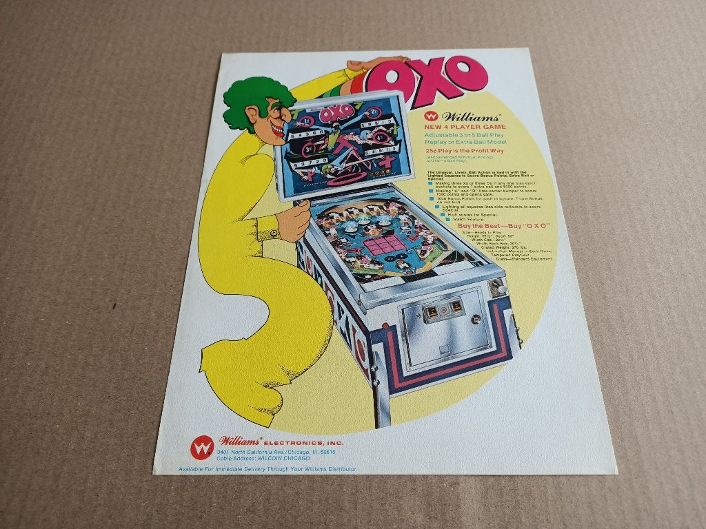 Flyer: Williams OXO (1973) Flipperkast, Verzamelen, Verzenden, Gebruikt, Elektronisch, Flipperkast