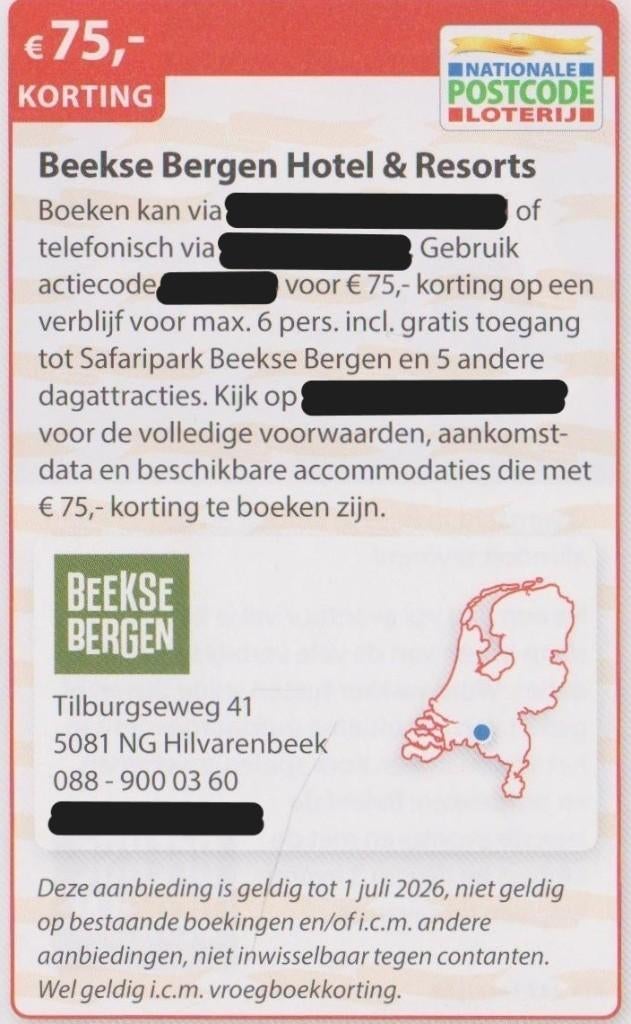 Beekse Bergen Hotel & Resorts. € 75,- korting. Postcode bon., Tickets en Kaartjes, Drie personen of meer, 3 overnachtingen of meer