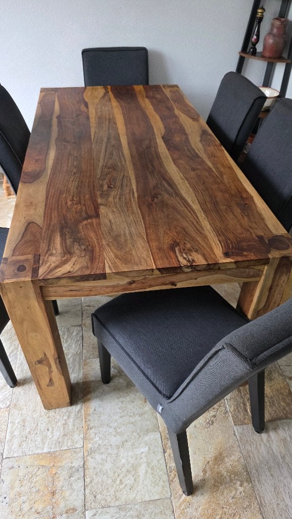 Houten eettafel met stoelen, Huis en Inrichting, Tafels | Eettafels, Ophalen, Gebruikt, 50 tot 100 cm, Vijf personen of meer