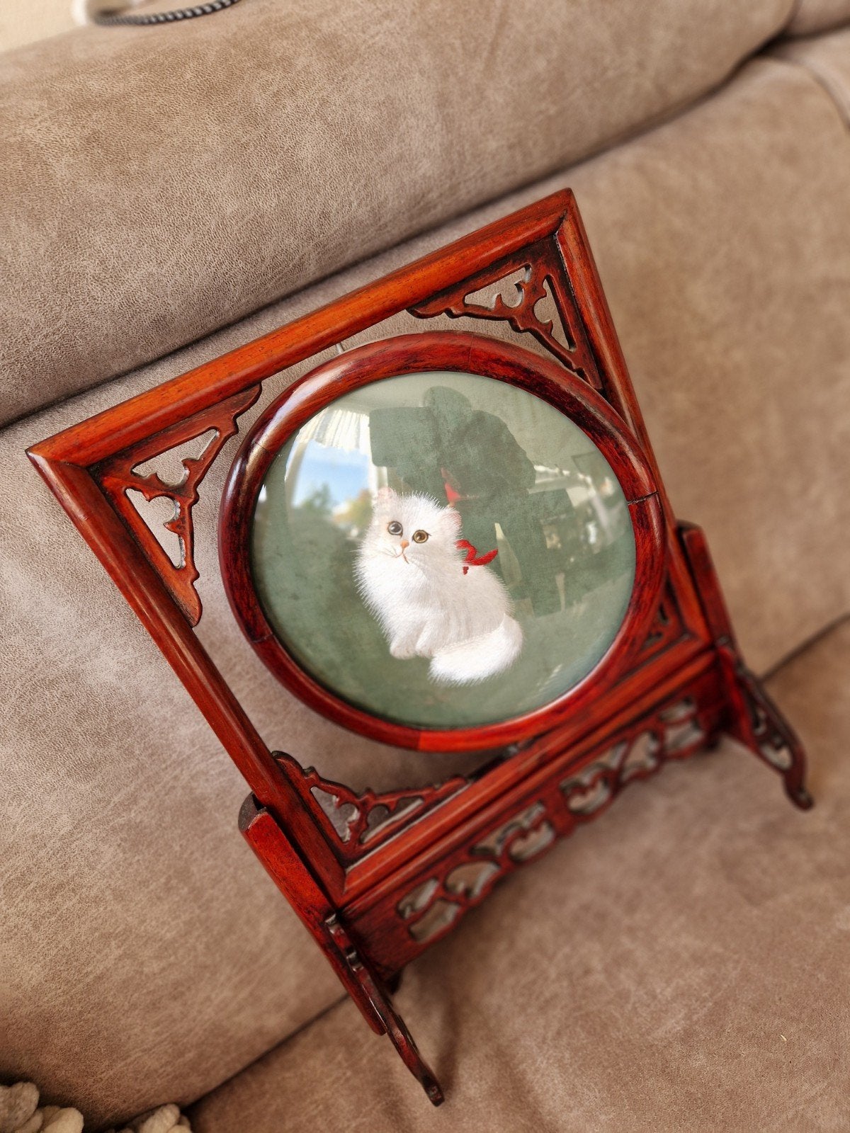 Antiek Chinees zijden borduurwerk met kattenmotief, Ophalen of Verzenden
