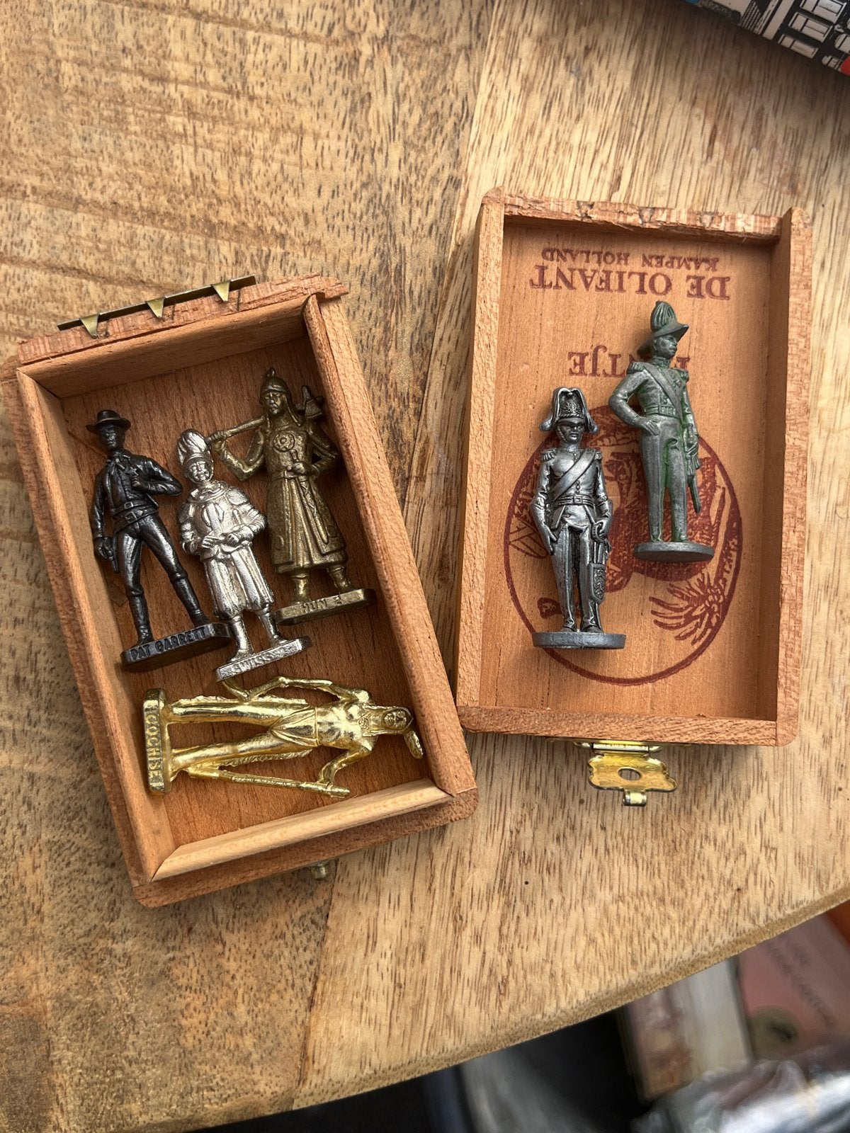 Vintage Kindersurprise figuurtjes in houten doosjes, Ophalen of Verzenden, Gebruikt