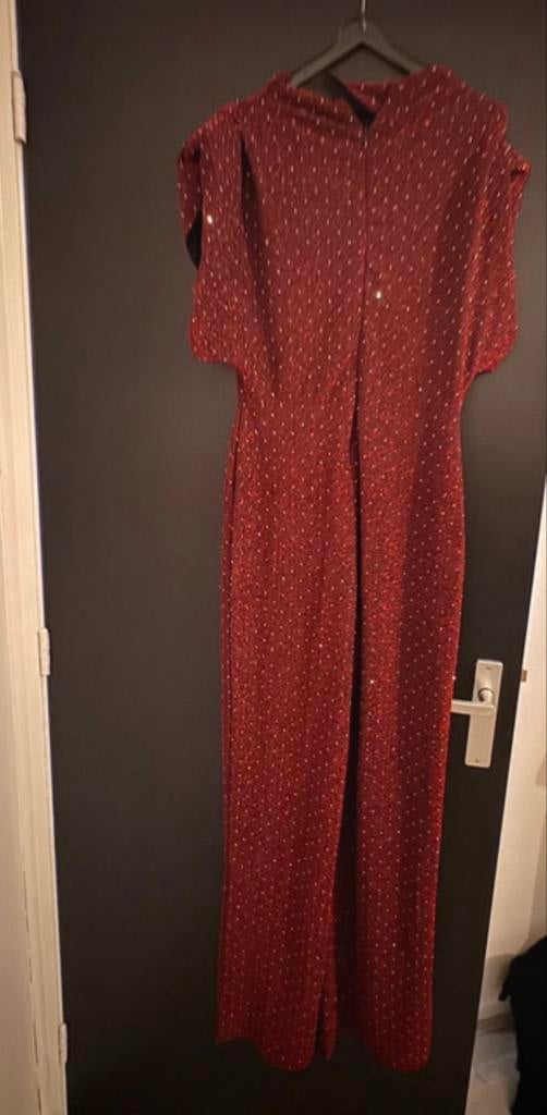 Elegante bordeauxrode jumpsuit met glitters - One Size, Verzenden, Zo goed als nieuw, Maat 38/40 (M), Rood