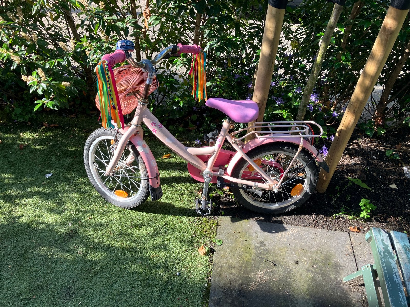 Roze kinderfiets 14 inch, Ophalen, Gebruikt, Terugtraprem, Minder dan 16 inch