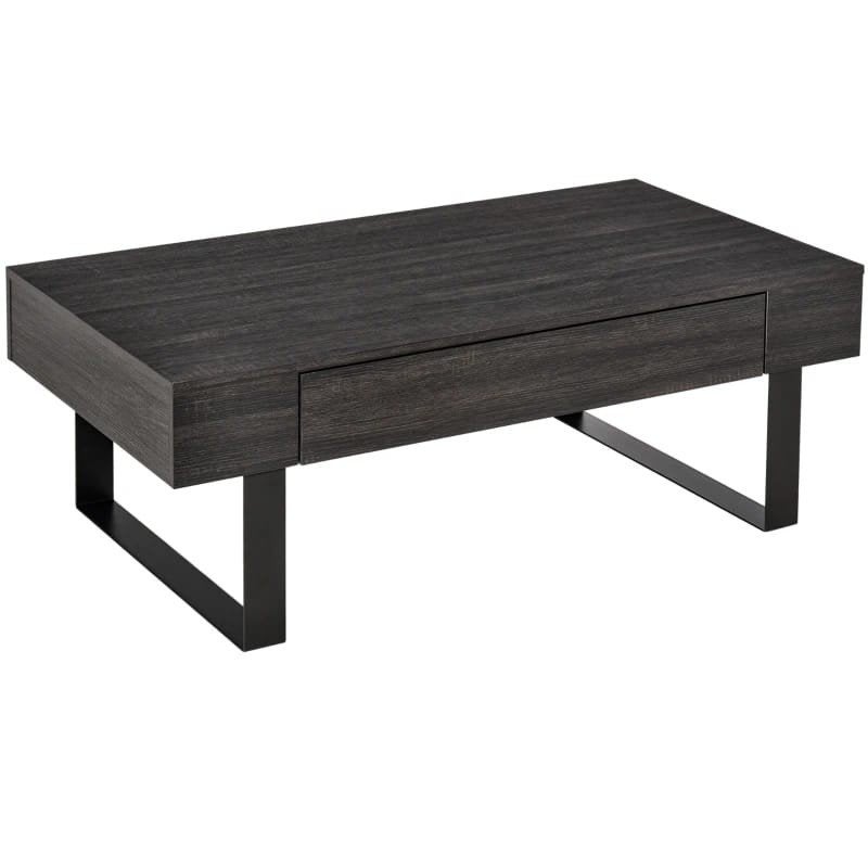 Salontafel met lade, minimalistisch design, hout en metaal, Huis en Inrichting, Tafels | Salontafels, Overige houtsoorten, Minimalistisch, Modern