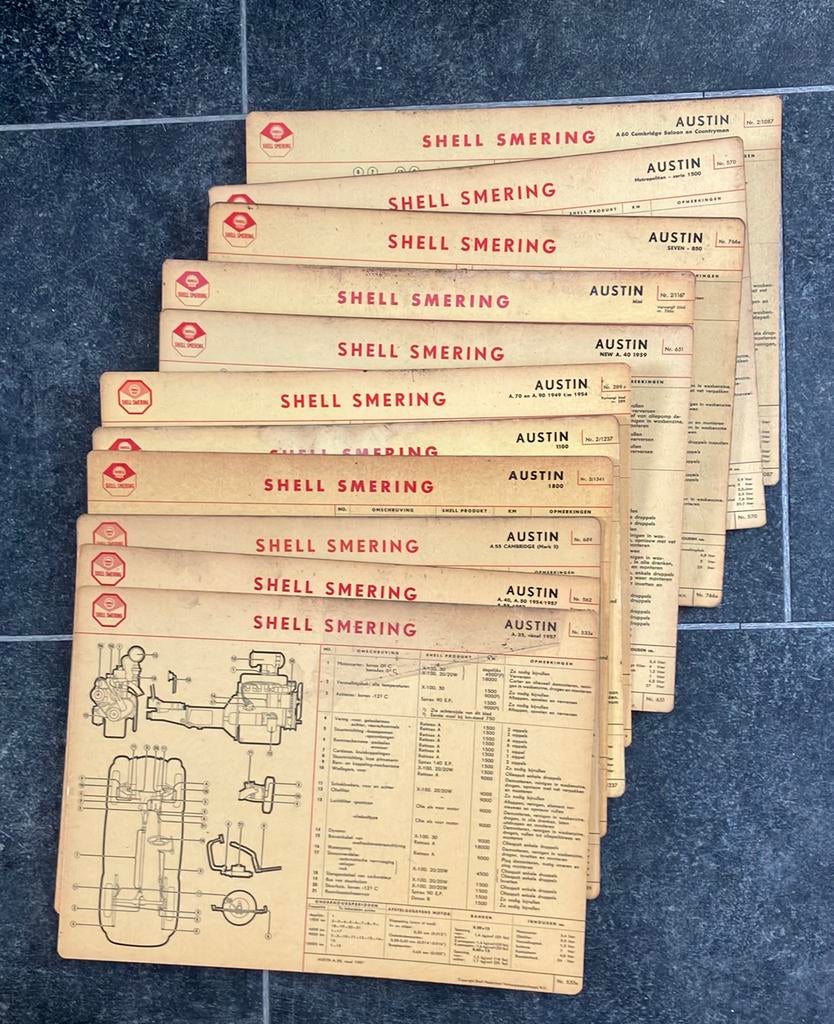 Austin smeerkaarten, lubrcation cards Shell, Ophalen
