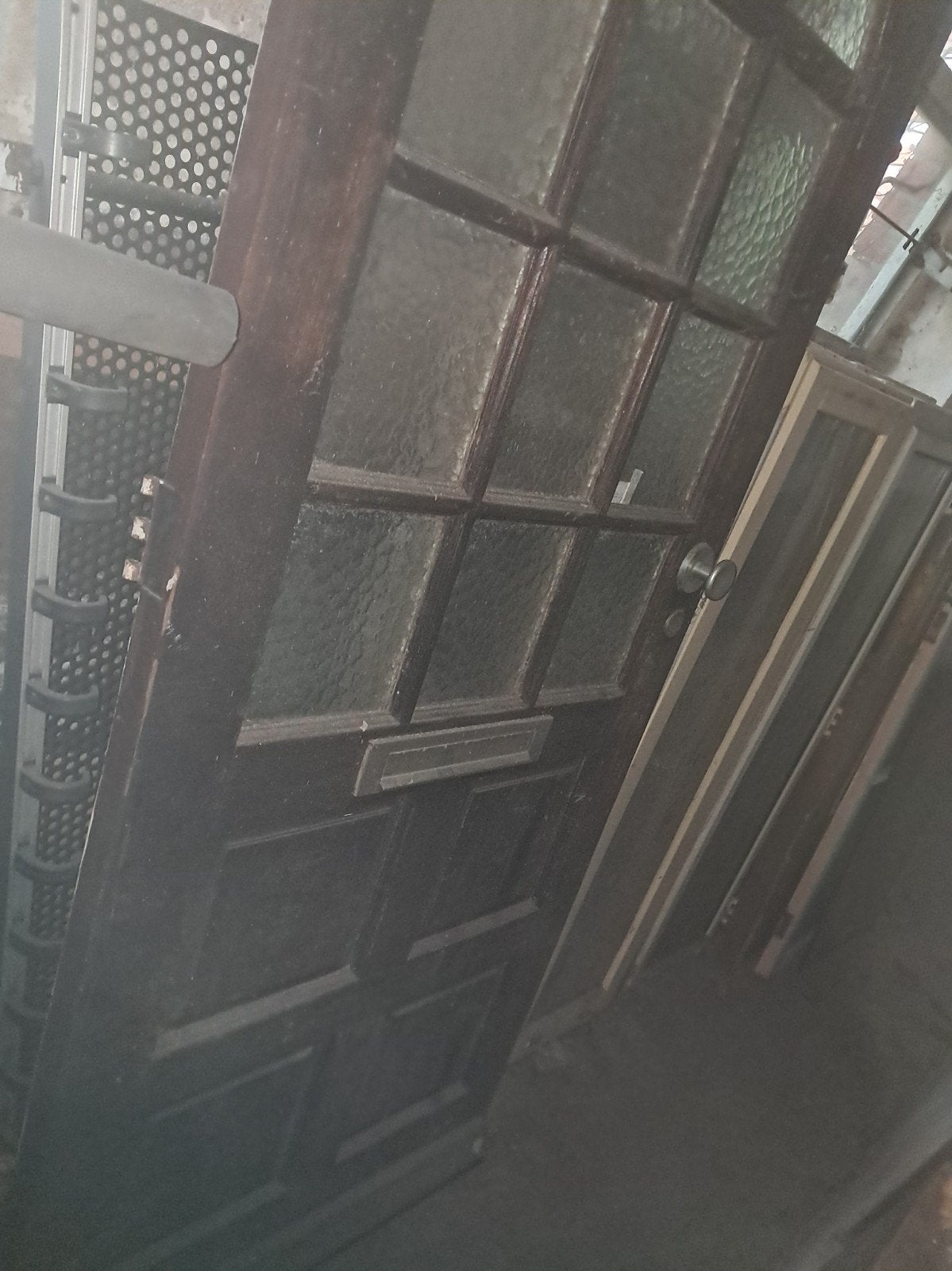 Oude houten buitendeur met glas en brievenbus, Ophalen, Gebruikt, 80 tot 100 cm, Buitendeur