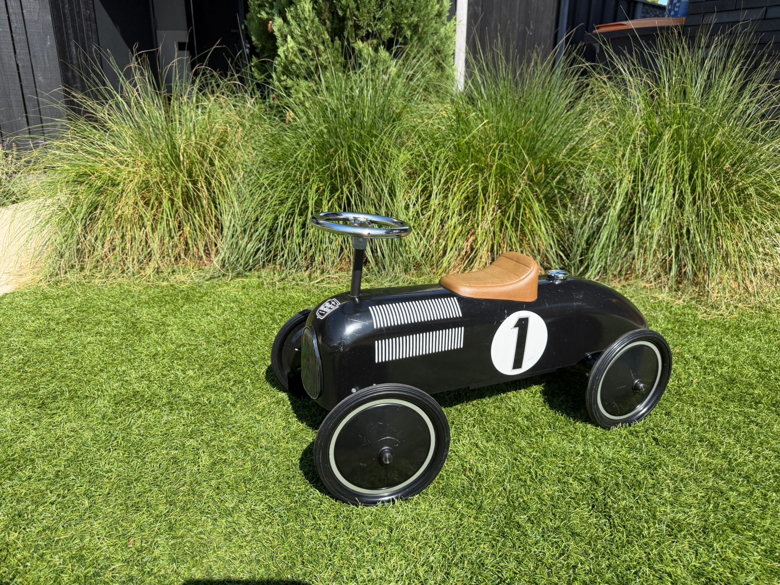 Retro Roller loopauto metaal, zwarte racer met startnummer 1, Ophalen, Zo goed als nieuw, Overige merken