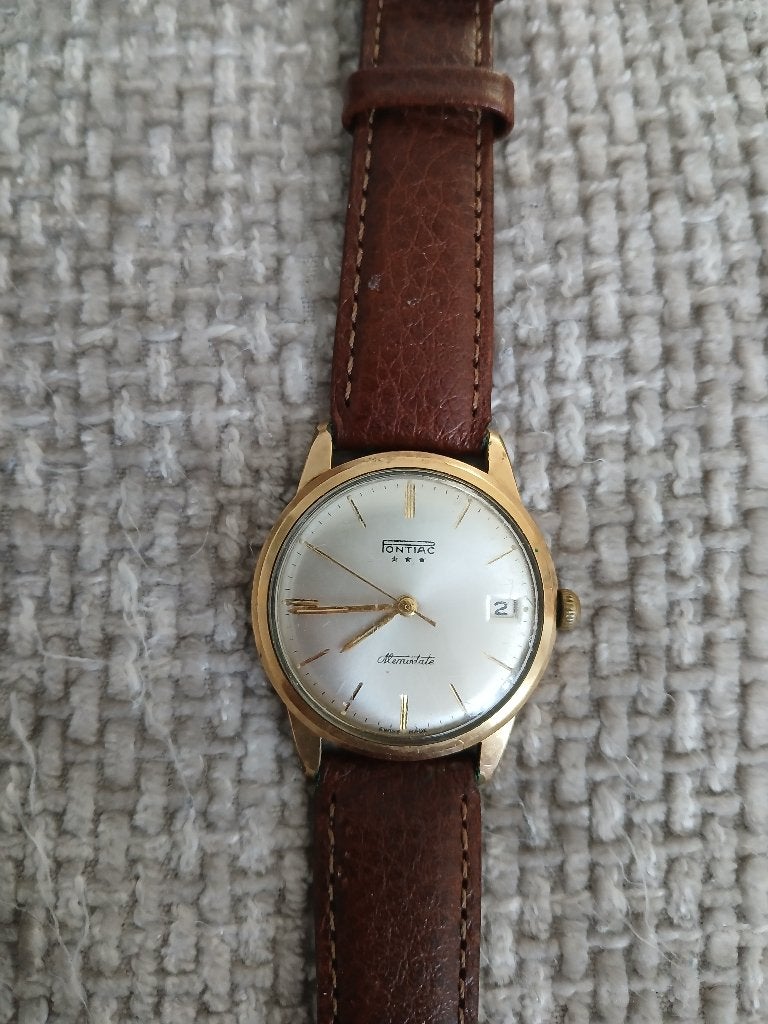Pontiac memodate, swatch Swiss, Pontiac Quartz, Ophalen of Verzenden, Gebruikt, Polshorloge