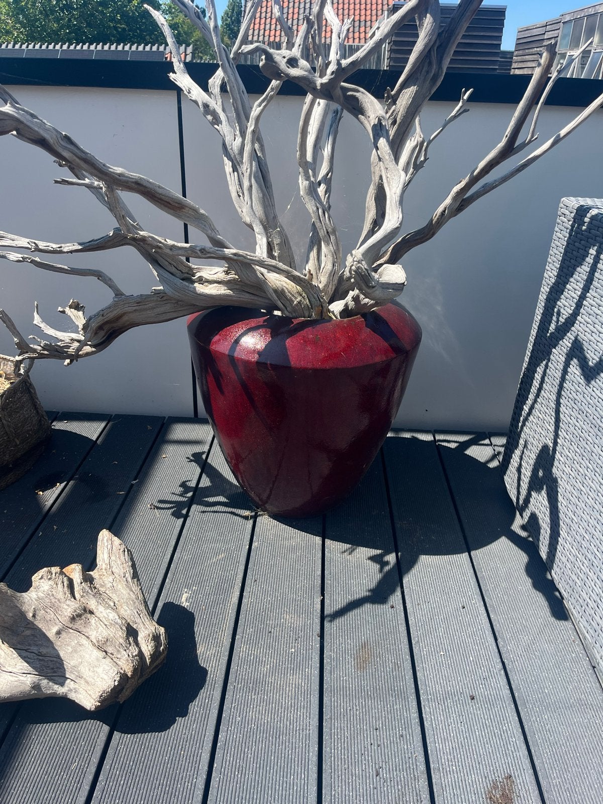 Grote rode bloempot met glanzende afwerking, Ophalen, 40 cm of meer, Rond, Binnen