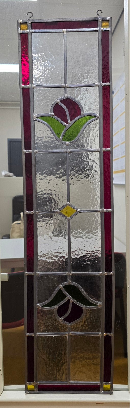 Prachtig glas in lood raam, lengte (hlus) ca 82xb ca 20, Ophalen, Gevelraam of Ruit, Minder dan 80 cm, Glas in lood