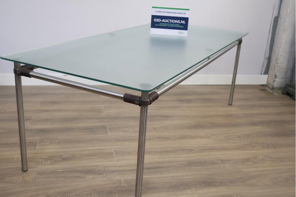 Vintage Tecta Eetkamertafel met Glazen Blad & Buisframe, Ophalen of Verzenden, Niet ingevuld, Niet ingevuld, Niet ingevuld