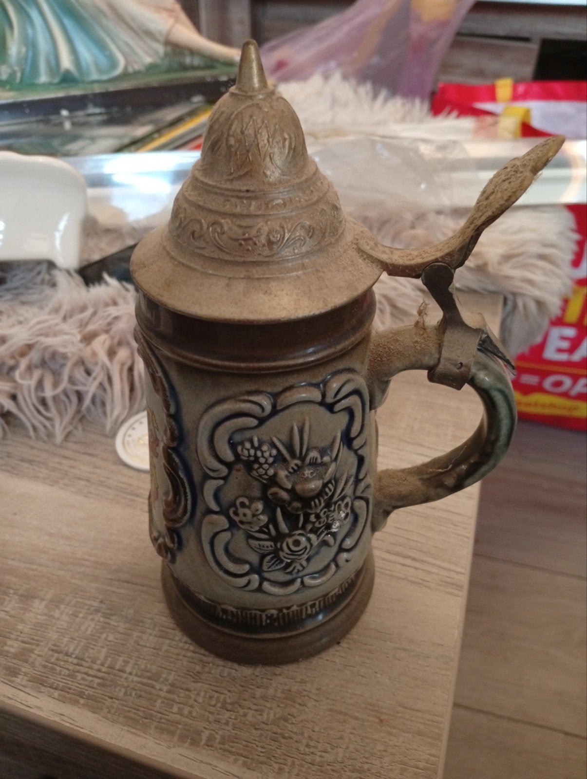 Vintage Bierpul met Deksel - Kärnten Wapen, Antiek en Kunst, Antiek | Keramiek en Aardewerk, Ophalen of Verzenden