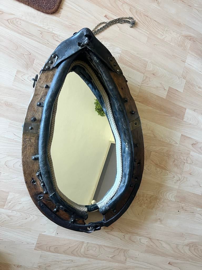 Antieke paardenkraag spiegel en kapstokken, Ophalen of Verzenden, Overige vormen, 50 tot 100 cm, Minder dan 100 cm