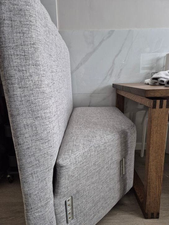 Grijze stoffen bank met chaise longue, Ophalen, 250 tot 300 cm, 125 tot 150 cm, Hoekbank