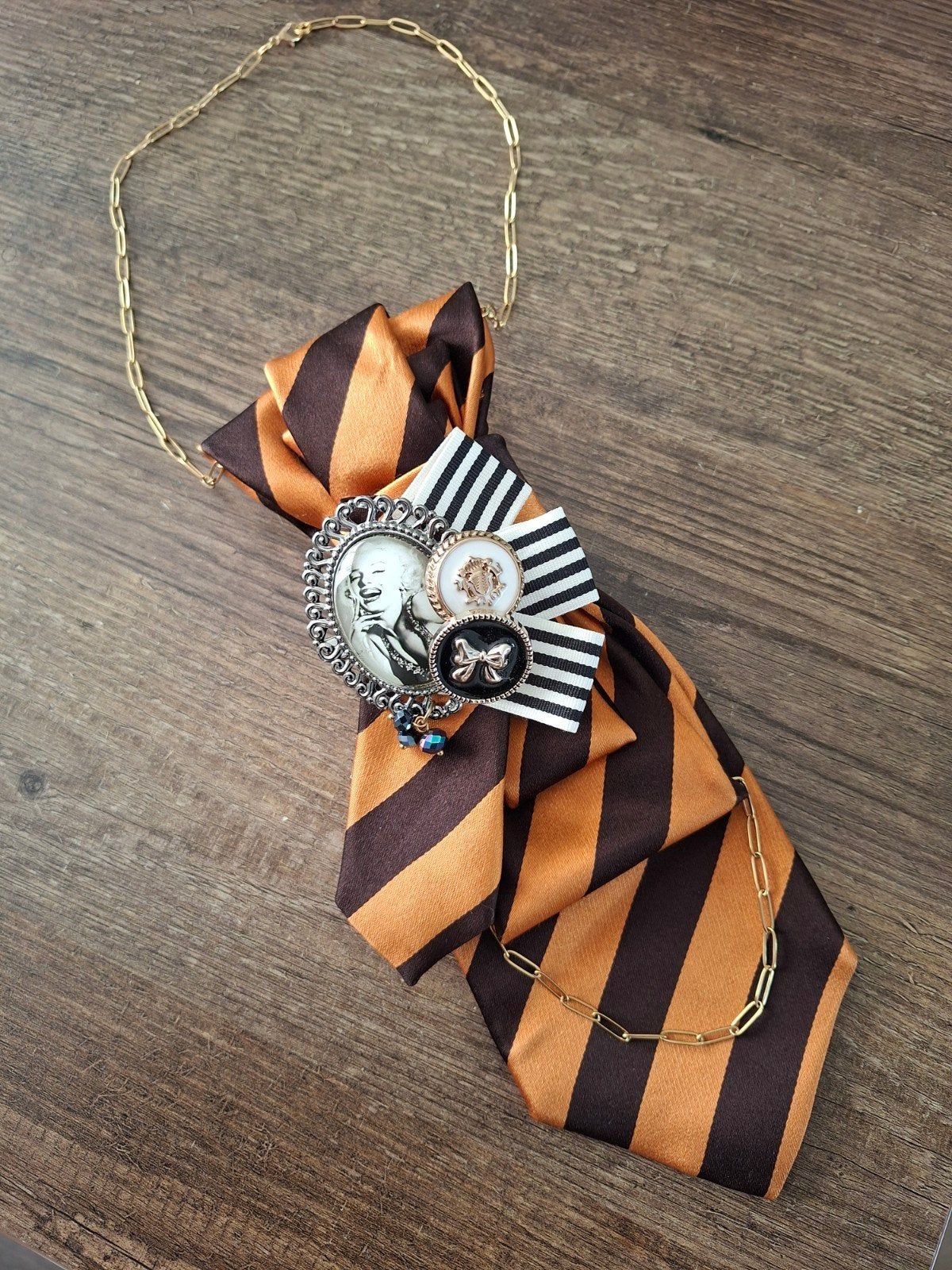 Vintage Stropdas Ketting - Oranje Bruin - Handmade, Overige materialen, Oranje, Ophalen of Verzenden, Verstelbaar