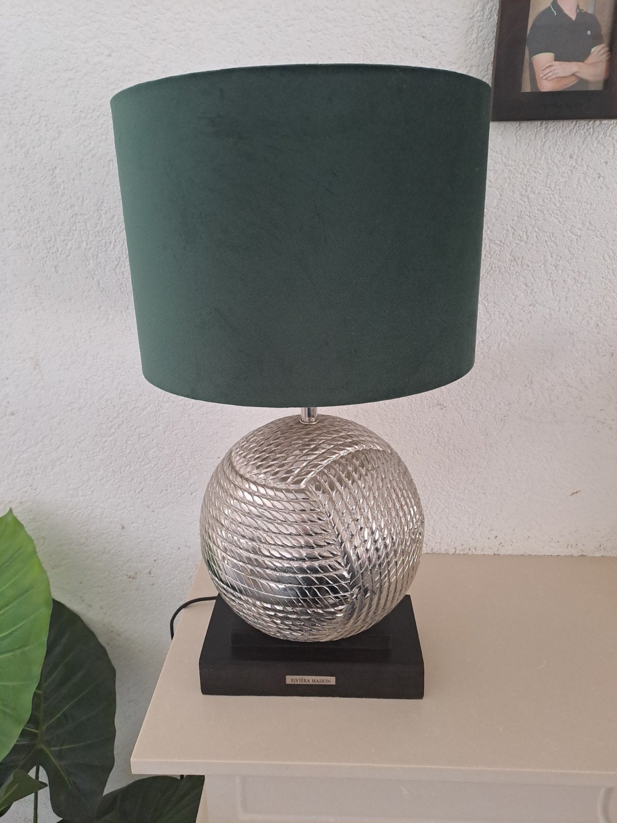 Donkergroene fluwelen lampenkap light en living, Tafellamp, Rond, Ophalen of Verzenden, Zo goed als nieuw