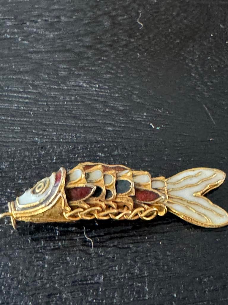 Vintage cloisonné hanger in de vorm van een vis, Overige materialen, Gebruikt, Overige kleuren, Vis hanger
