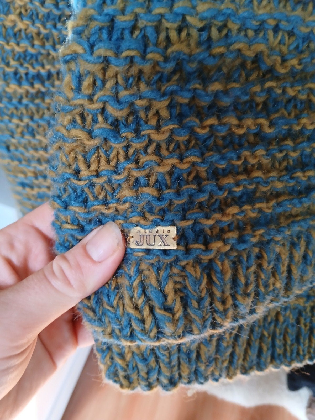Studio Jux 100% wol FairTrade dames trui blauw/geel, Ophalen of Verzenden