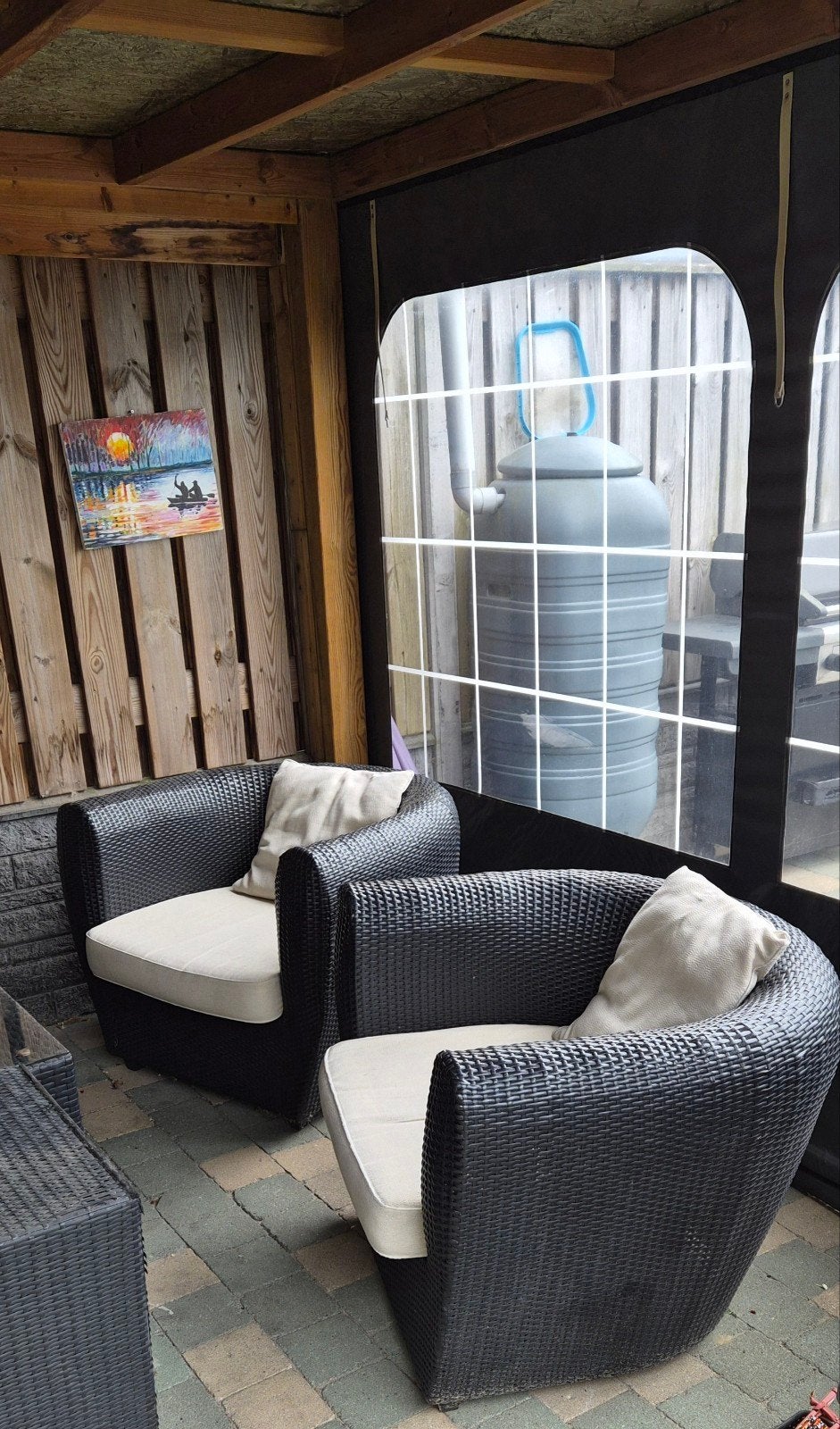 Comfortabele loungeset met 4 stoelen en tafel, Ophalen, 4 zitplaatsen, Gebruikt, Bijzettafel