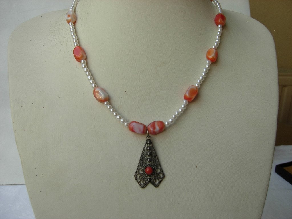 EDELSTENEN KETTING MET PAREL, Sieraden, Tassen en Uiterlijk, Verzenden, Zilver, Ketting, Met edelsteen
