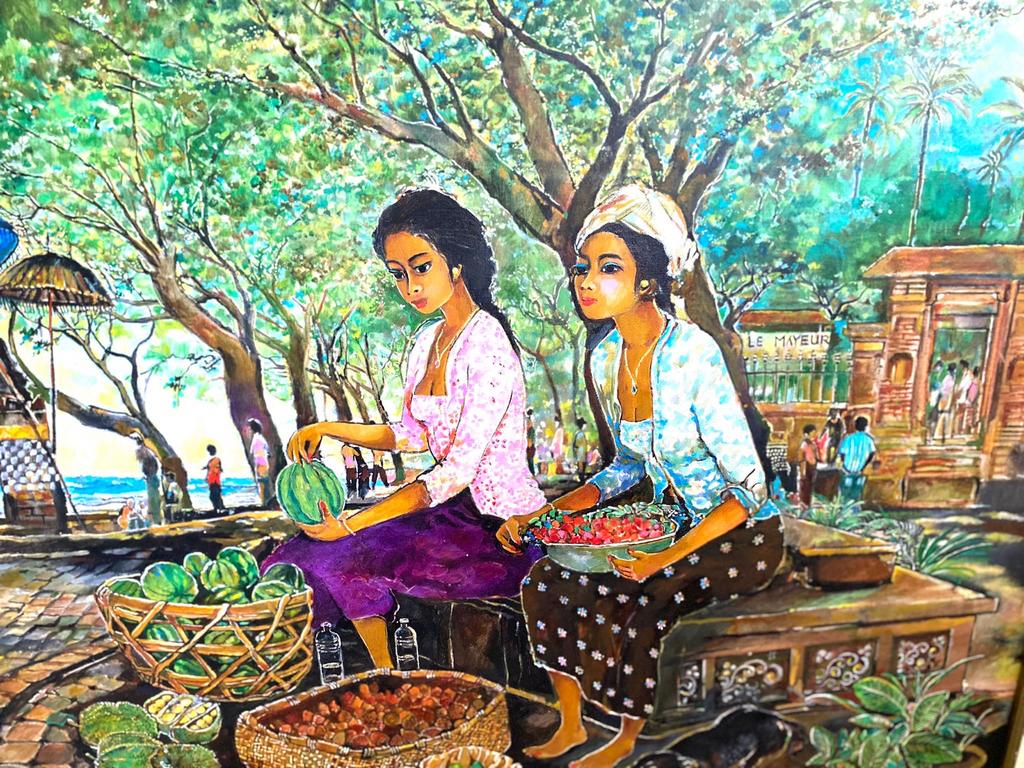 Schilderij: Balinese Vrouwen op de Markt, Ophalen of Verzenden