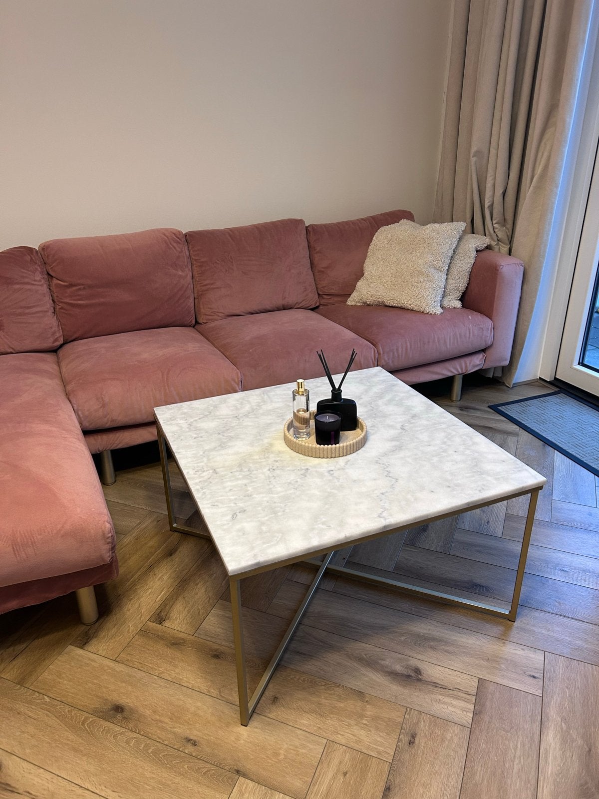 Marmeren salontafel, Huis en Inrichting, Tafels | Salontafels, Ophalen, Gebruikt, Vierkant, 50 tot 100 cm