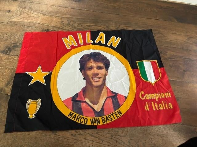 Vintage AC Milan vlag", "Marco van Basten jaren 90, Verzenden, Zo goed als nieuw, Ajax, Overige typen