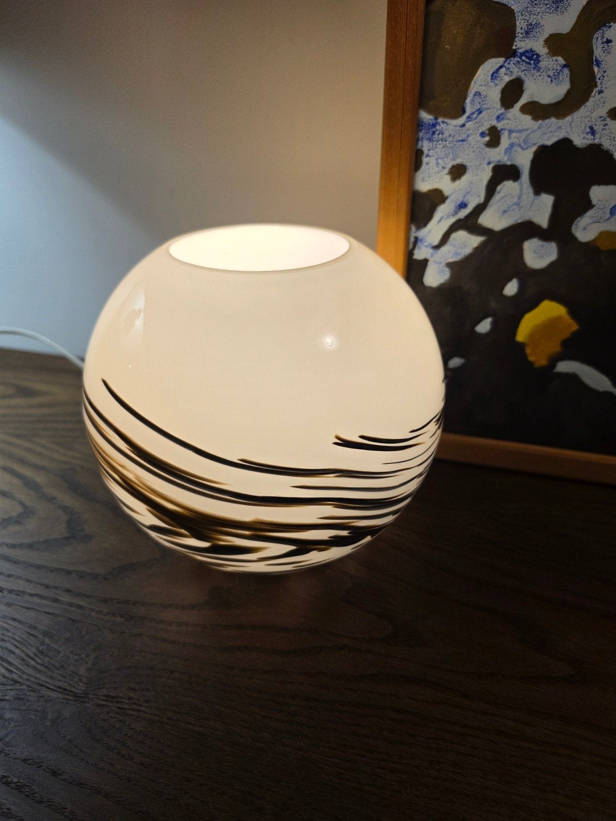 tafellamp bol glas vintage, Huis en Inrichting, Lampen | Tafellampen, Vintage, Ophalen of Verzenden, Bruin, Glas