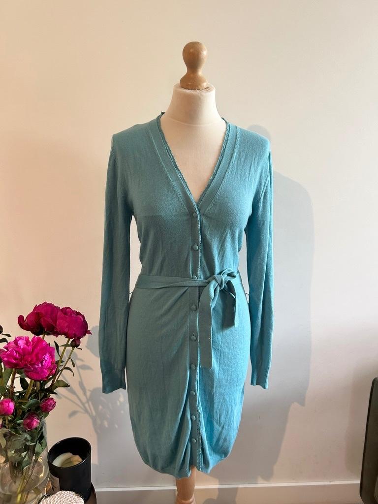King Louie maat L turquoise lang vest 3304, Kleding | Dames, Blauw, Maat 42/44 (L), Ophalen of Verzenden, Zo goed als nieuw