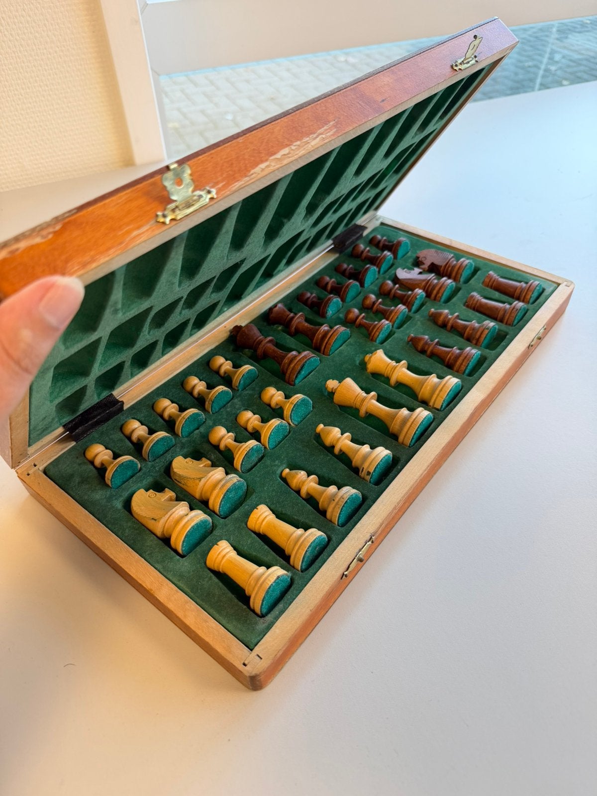 Vintage Houten Schaakset 41 cm – Staunton Schaakbord schaken, P, P, P, Ophalen of Verzenden