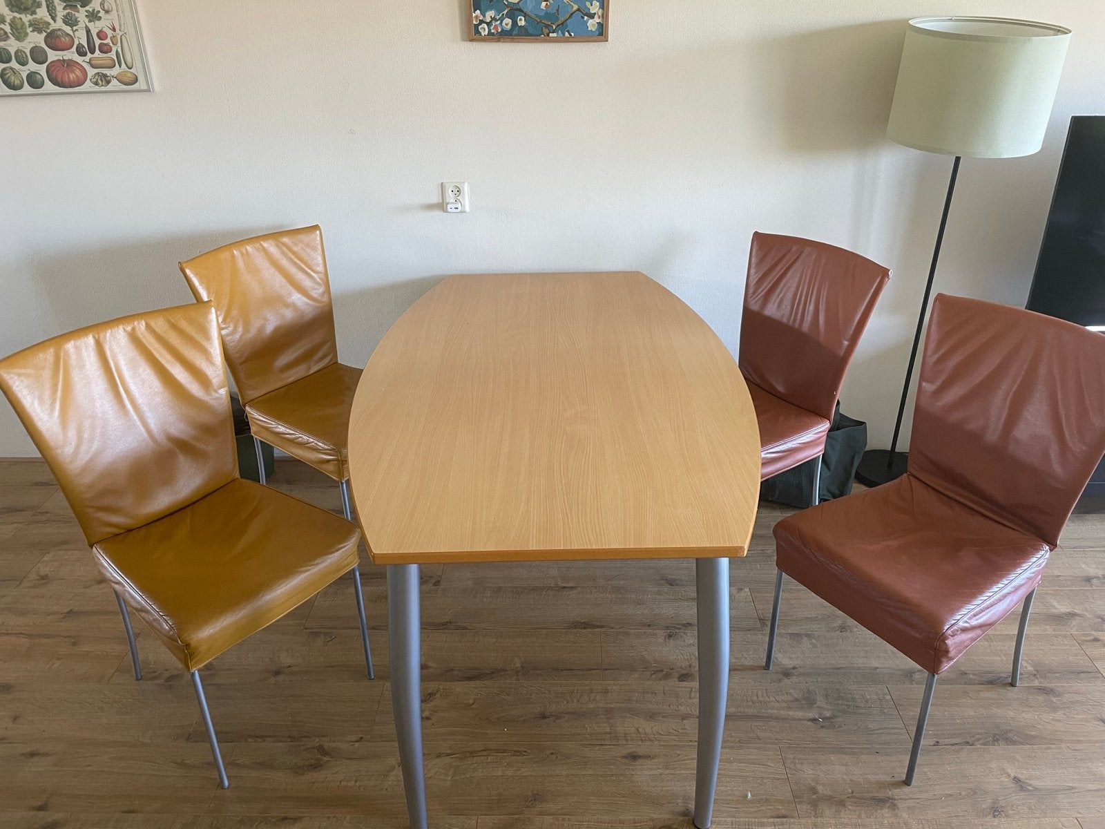 Salontafel en Eettafel set met 4 stoelen, Ophalen, Gebruikt, 50 tot 100 cm, 150 tot 200 cm