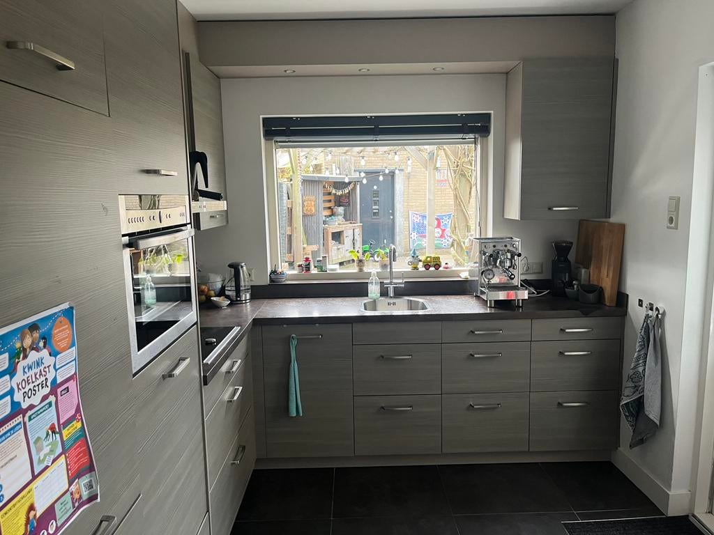 Keuken compleet incl inbouwapparatuur, Ophalen, Gebruikt, Bruin, Hoekkeuken