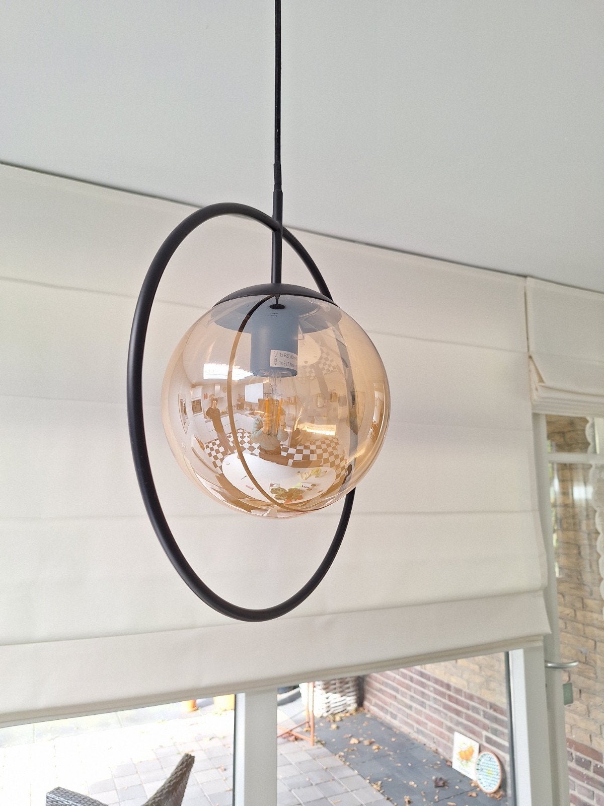 Leitmotiv hanglamp rookglas rond, Huis en Inrichting, Lampen | Hanglampen, Ophalen of Verzenden, Zo goed als nieuw, Glas, Minder dan 50 cm