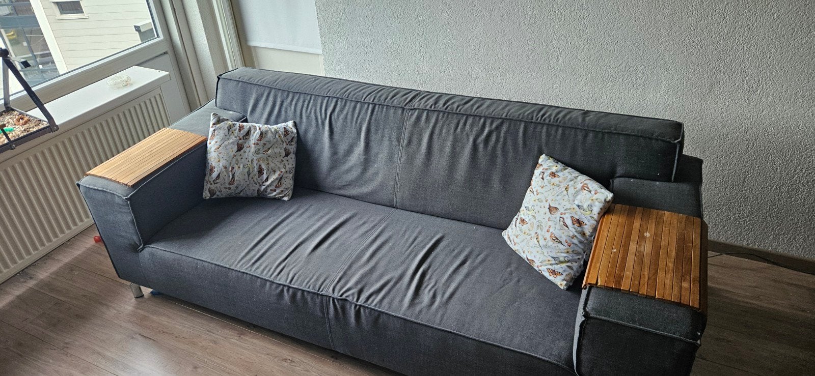 Grijze bank 212x90 cm - gratis, Ophalen, Gebruikt, Driepersoons, 75 tot 100 cm
