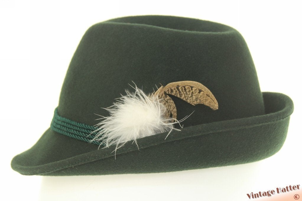 Vintage Jachthoed Die Schilehrer Stubai groen vilt 55 = S-XS, Hoed, Die Schilehrer - Stubai, Ophalen of Verzenden, 57 cm (M, 7⅛ inch) of minder