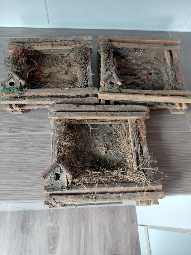 3x Rustieke Houten Decoratie met Vogelnestjes, Ophalen of Verzenden, Gebruikt