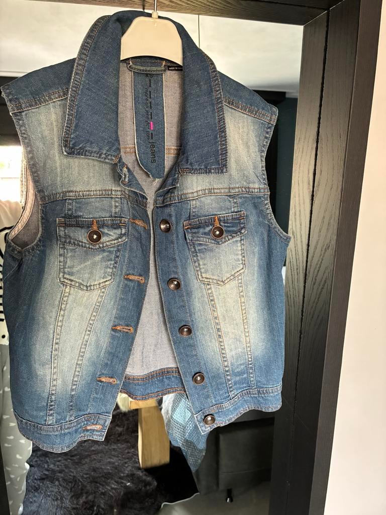 Mouwloos spijkerjasje maat XS, Ophalen of Verzenden, Zo goed als nieuw, Maat 34 (XS) of kleiner, Blauw